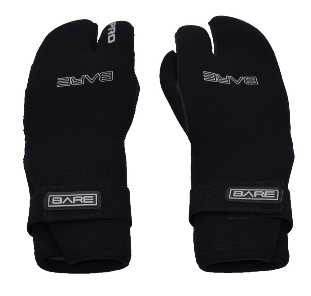 BARE K-Palm Scuba Dive Mitt - 3-Finger Black Gauntlet - Unisex XL Extra Large